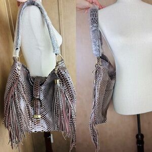 G.I.L.I. Snakeskin Hobo Bag with Fringe